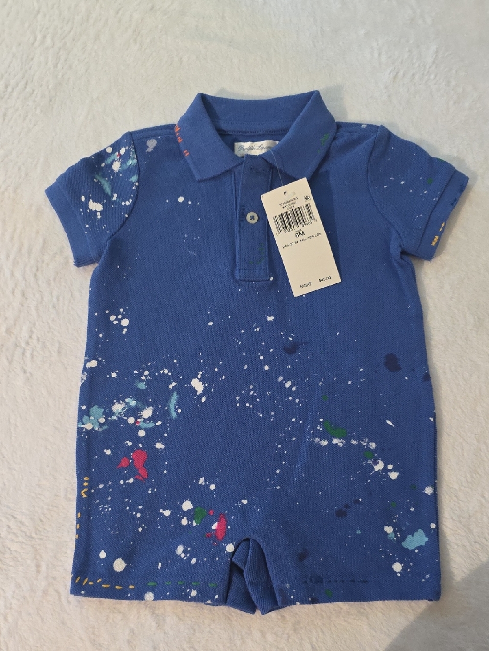 Blue Paint-Splatter Polo Romper